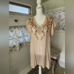 Embroidered V-Neck Peach Johnny Was Women's Top